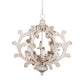 6 Light White Wood and Iron Chandelier with Adjustable Chain