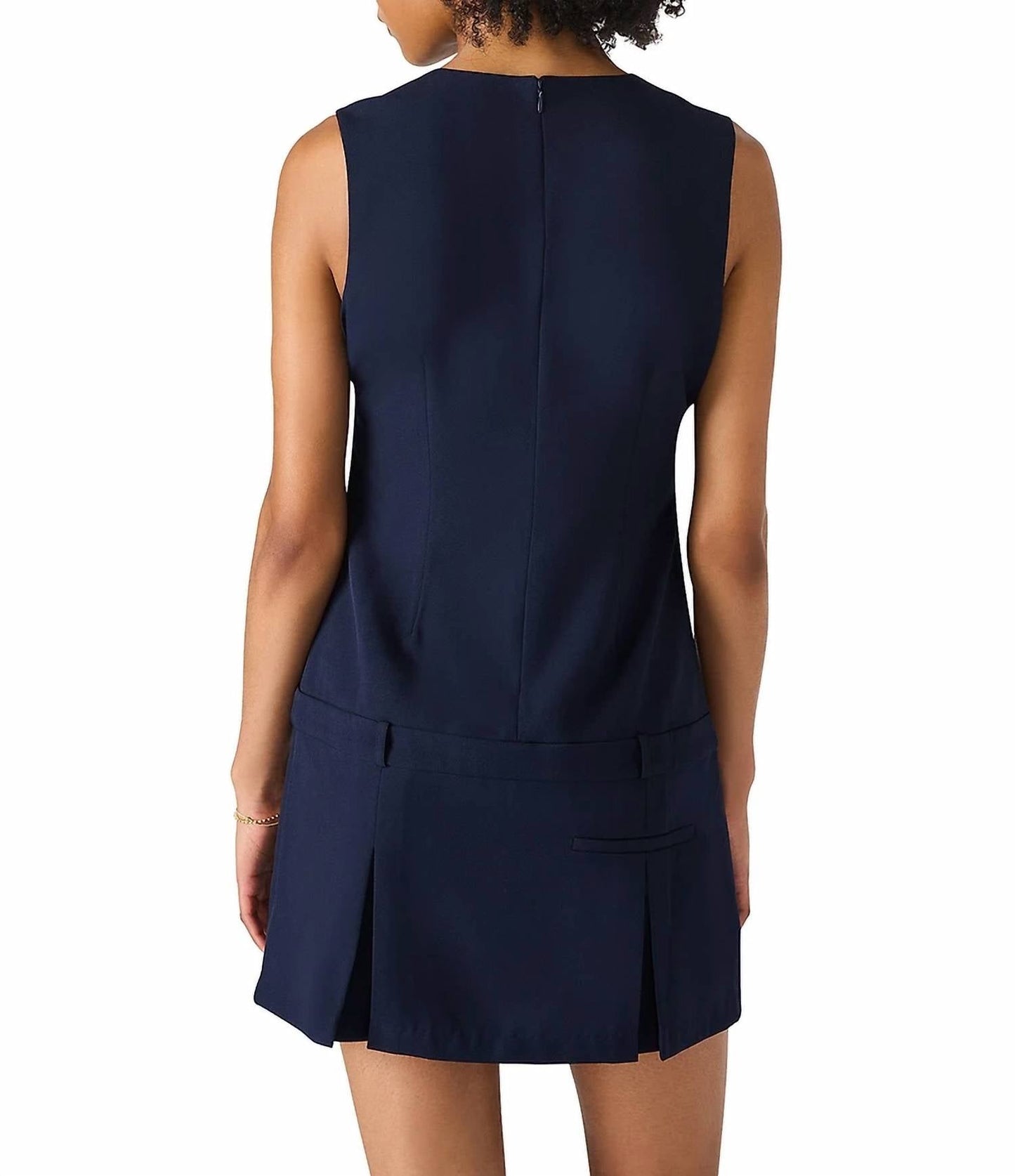 Steve Madden - Henley V Neck Drop Waist Pleated Mini Dress