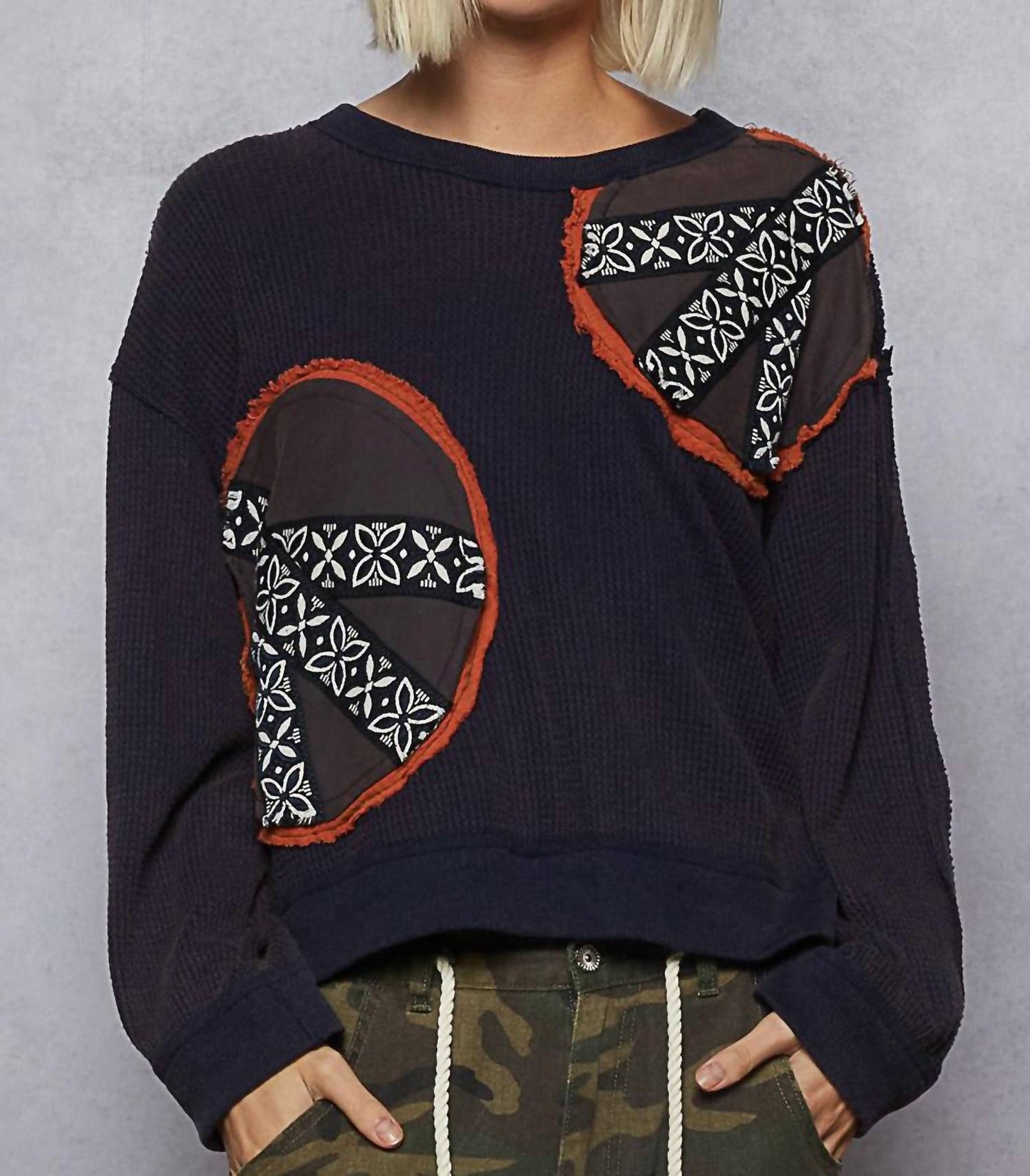 Pol - Waffle Knit Patch Work Pullover