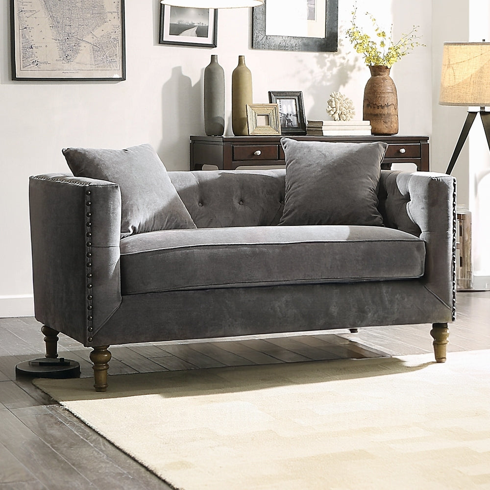 Sidonia Gray Velvet Loveseat With 2 Pillows
