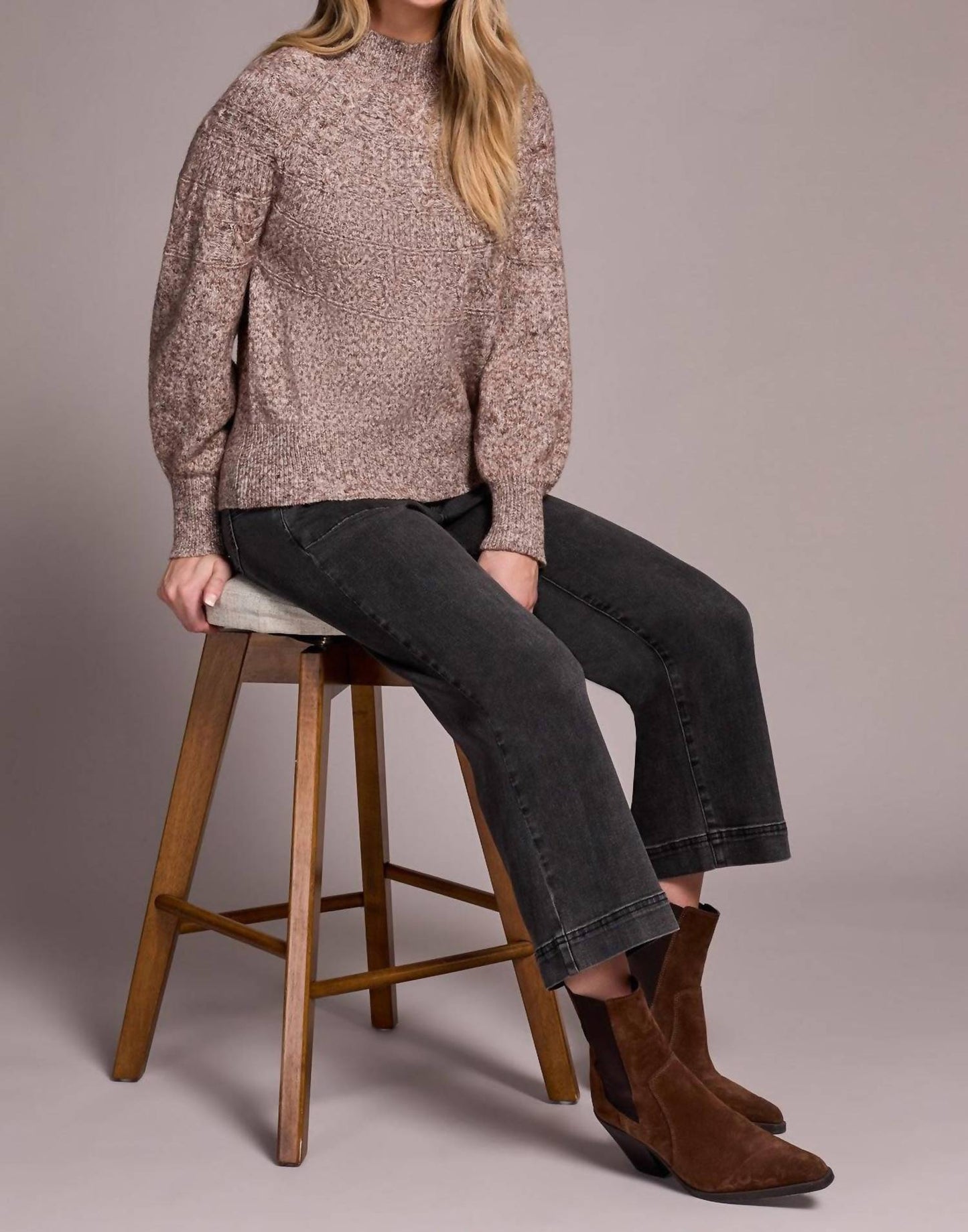 Tribal - Two-tone Long Sleeve Mock Neck Sweater