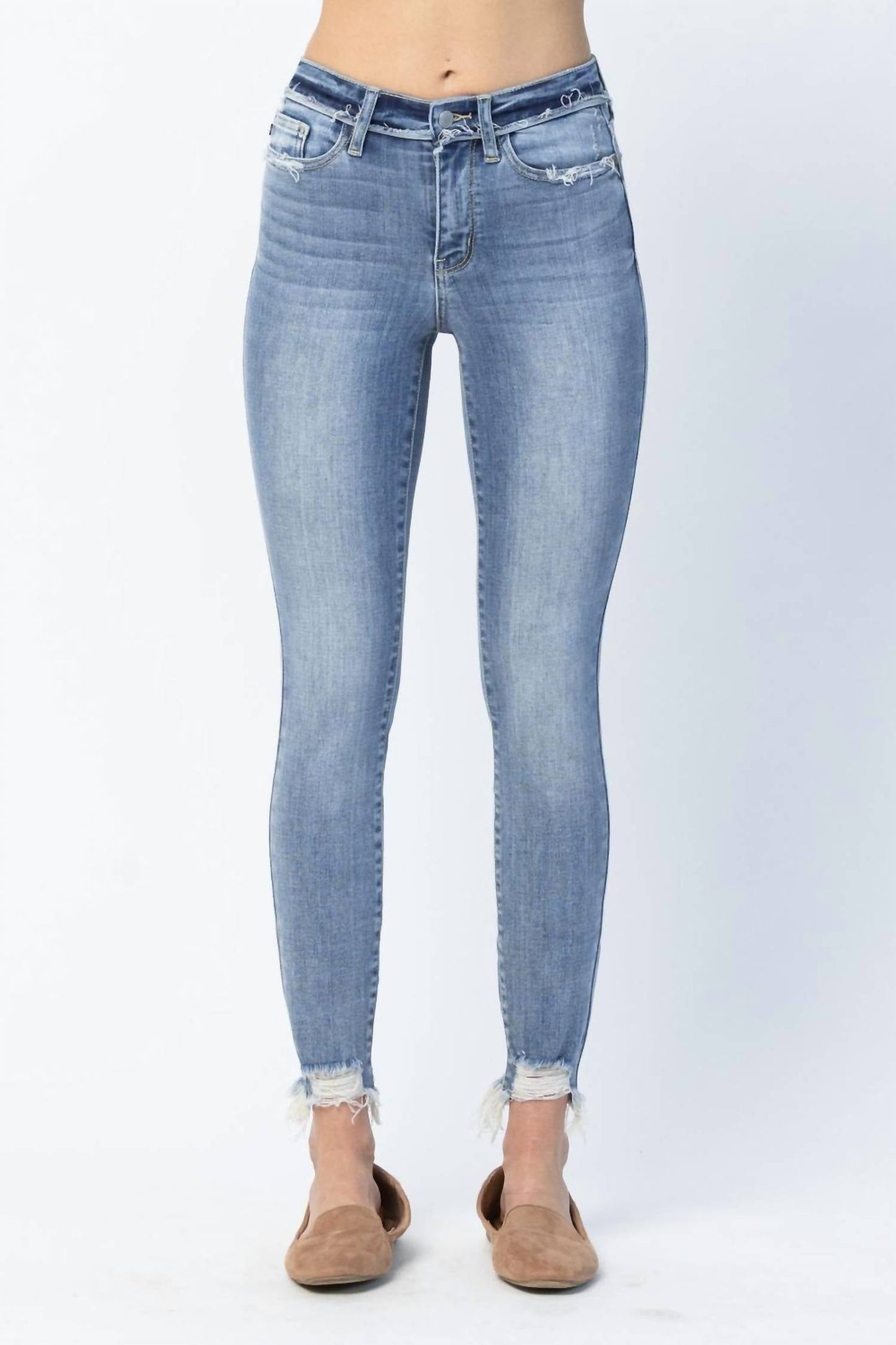 Judy Blue - Mid Rise Release Waistband Detail Skinny Jeans
