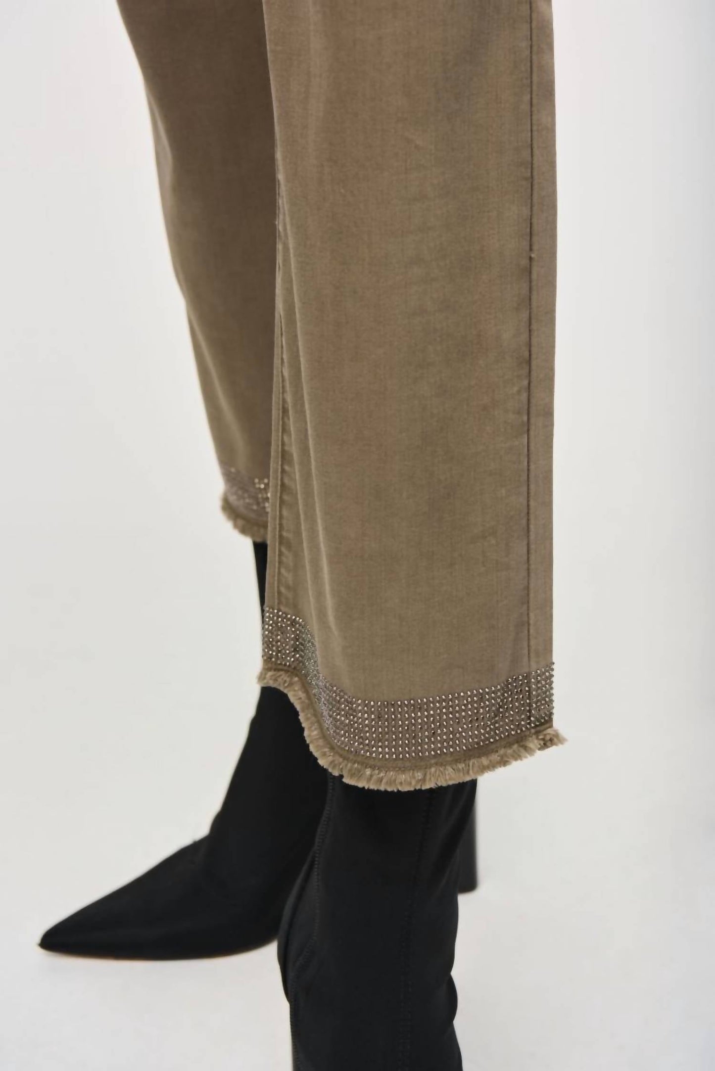 Joseph Ribkoff - Embellished Fringe Cuff Cropped Jean