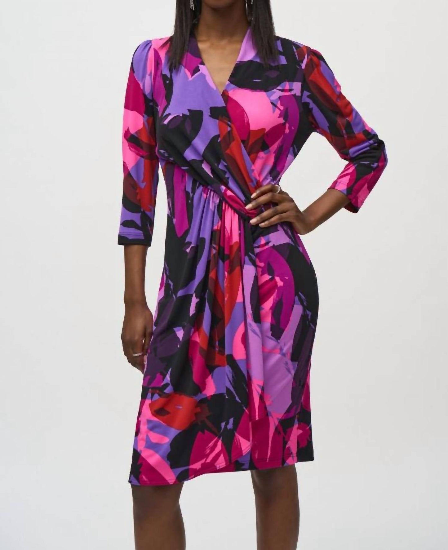 Joseph Ribkoff - Abstract Print Faux Wrap Sheath Dress
