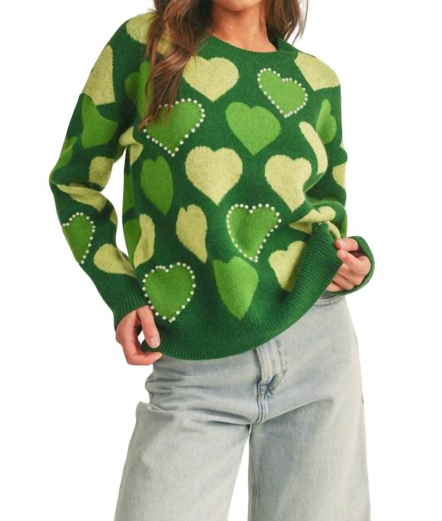 &Merci - PEARL EMBELLISHED HEART SWEATER