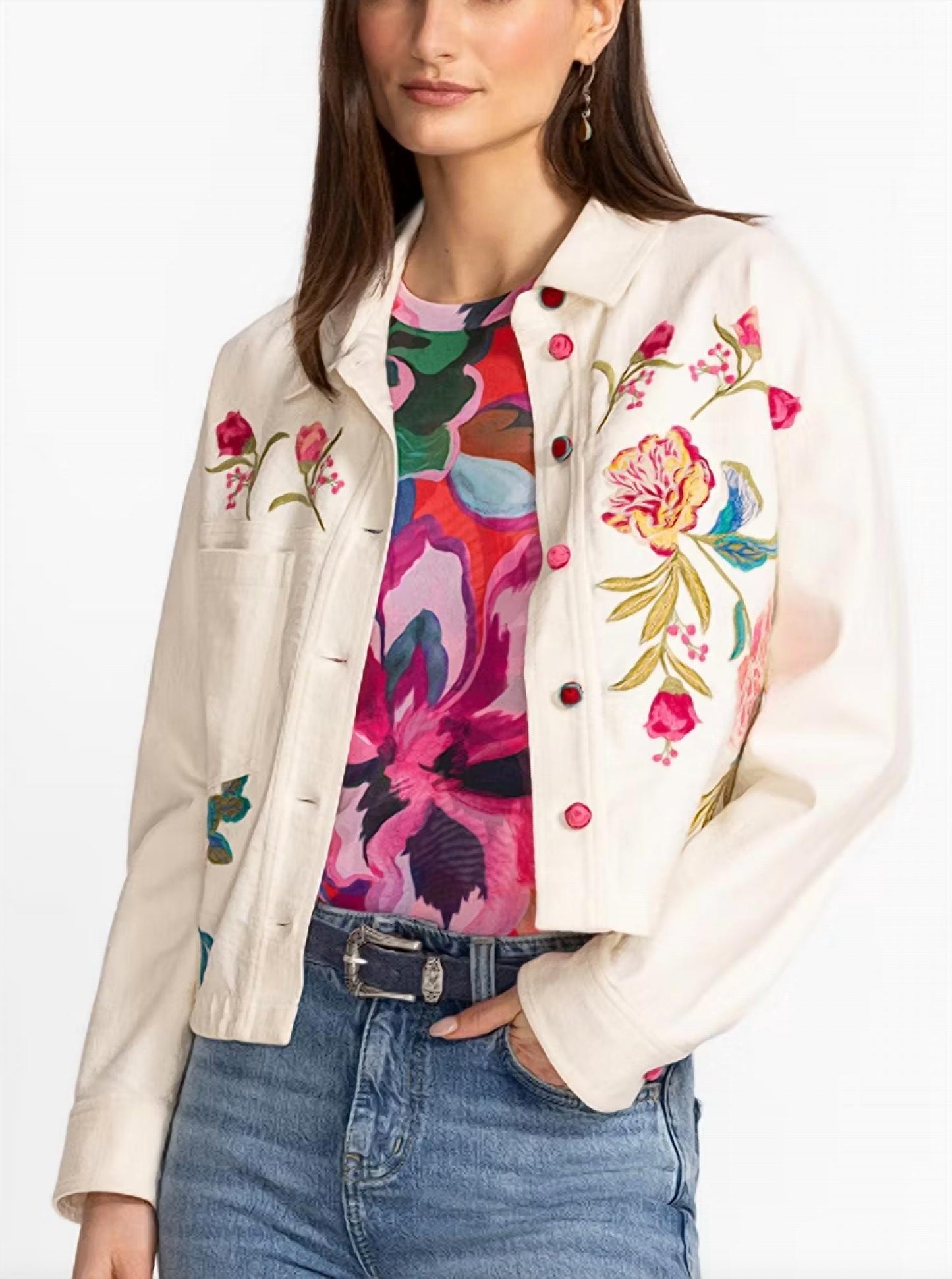 Johnny Was - Crochet Cropped Denim Jacket