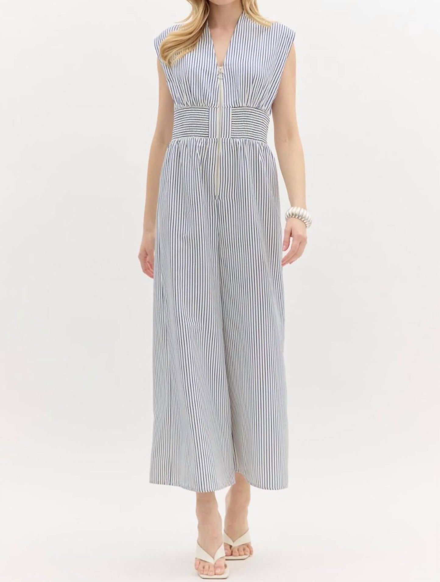Entro - Striped Romper with Zipper