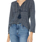 Lucky Brand Women's Long Sleeve V Neck Printed Peasant Top, Heather Grey Multi, Small