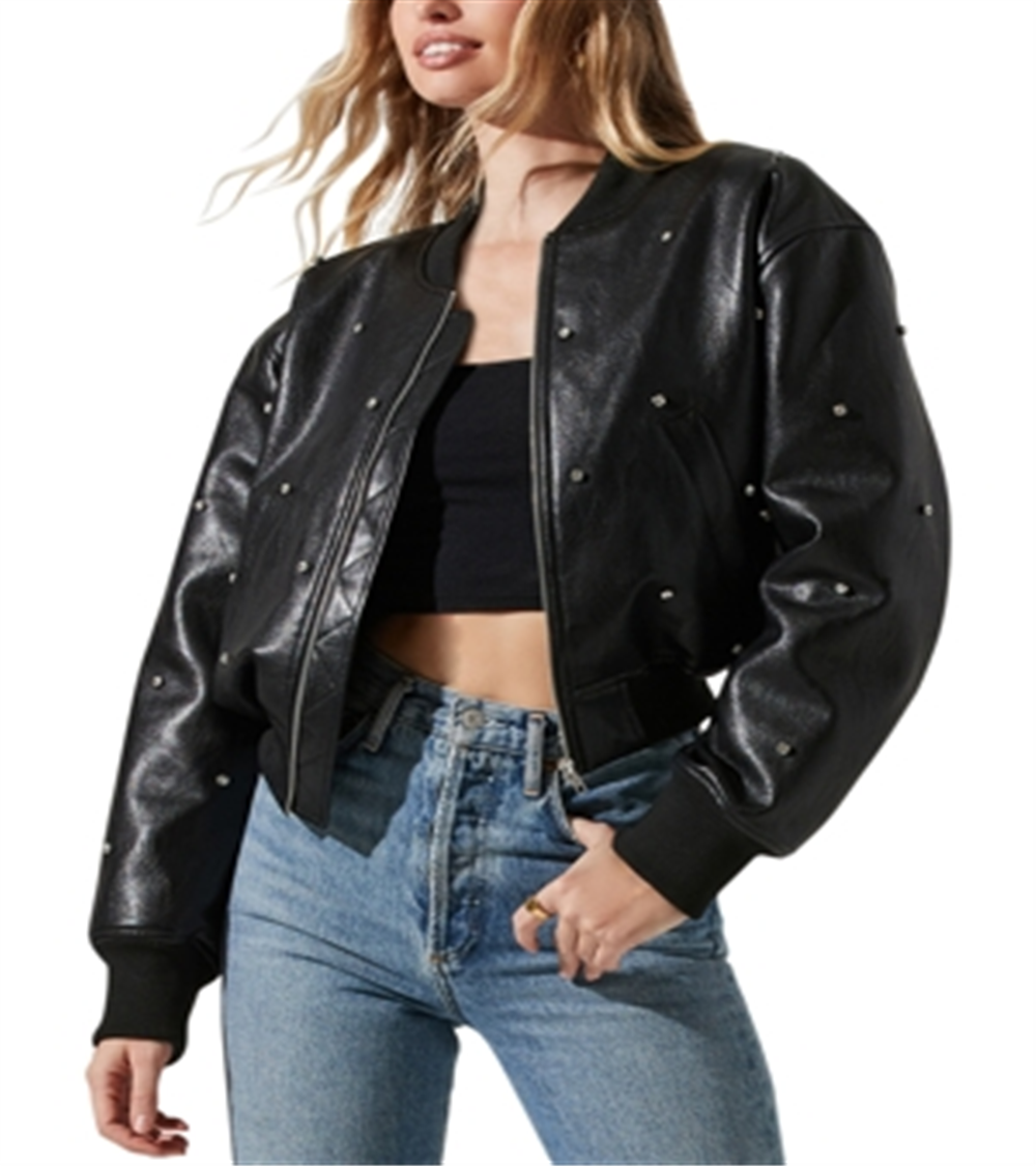 Astr the Label Avianna Faux Leather Rhinestone Jacket Black Size S
