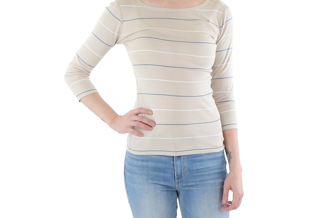 Three Dots Striped British Tee Gray Size S