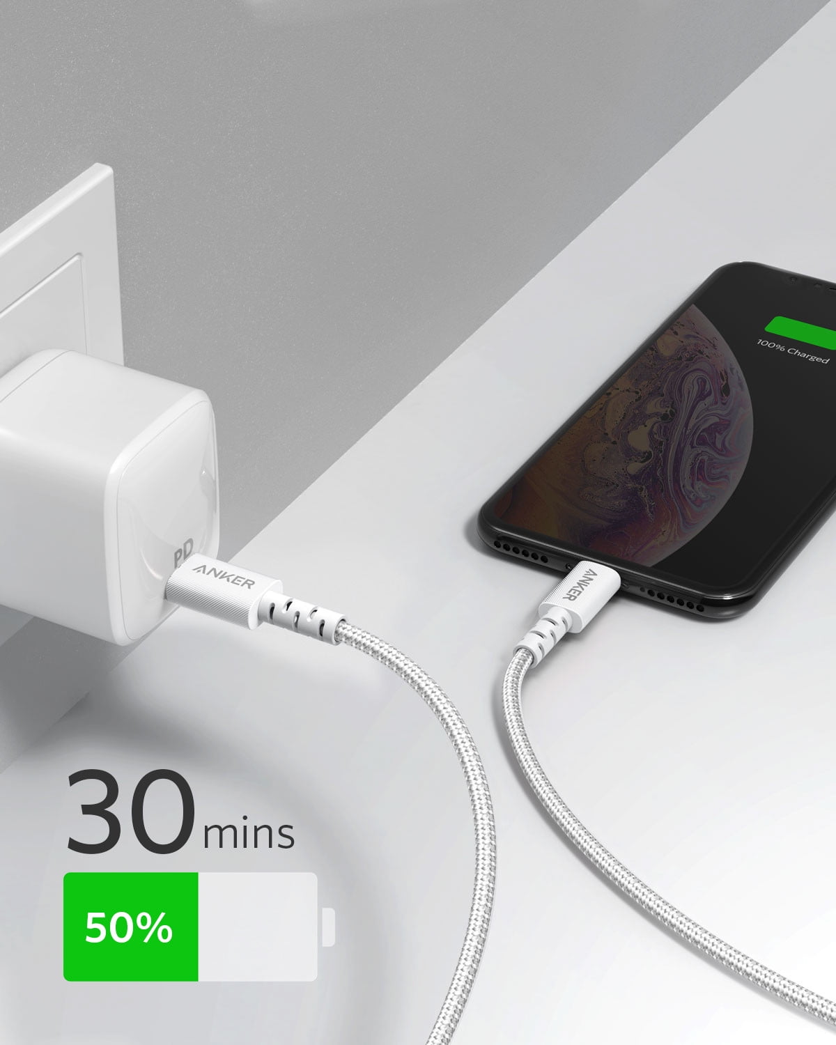 एन्कर पावरलाइन सेलेक्ट + USB-C केबल लाइटनिंग कनेक्टर के साथ, 6 फ़ीट, Apple MFi सर्टिफाइड - सफ़ेद