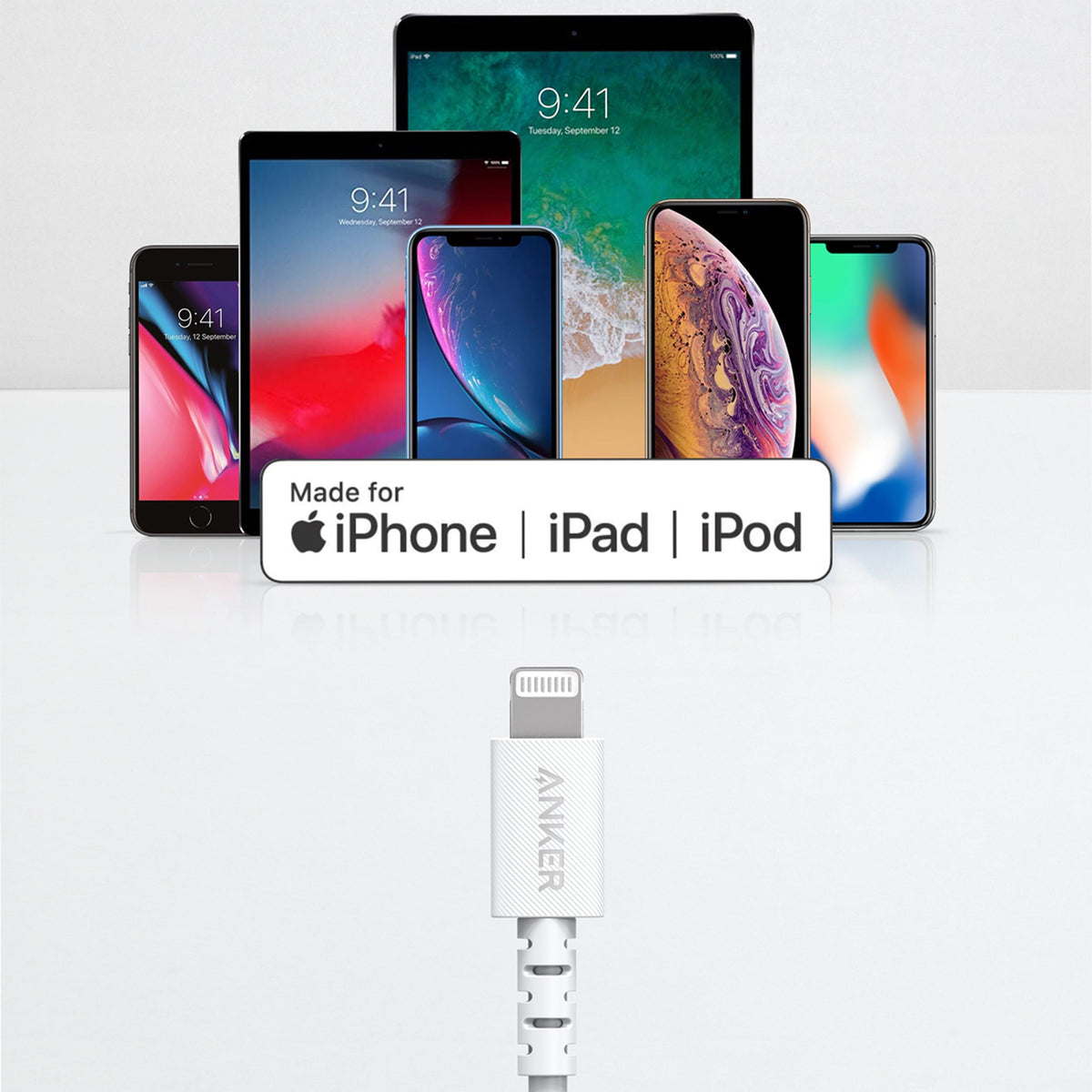 एन्कर पावरलाइन सेलेक्ट + USB-C केबल लाइटनिंग कनेक्टर के साथ, 6 फ़ीट, Apple MFi सर्टिफाइड - सफ़ेद