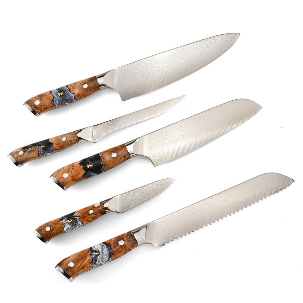 Helios Kitchen 5 Piece Damascus Knife Set