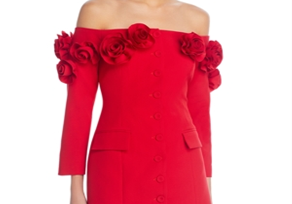Lucy Paris Off The Shoulder Rosette Mini Dress Red