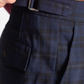 Pleated Wool Trouser Pants - Navy Plaid