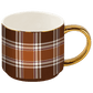 Brown Plaid 14 oz Gold Handle Coffee Mug