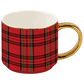 Red Plaid 14 oz Gold Handle Coffee Mug