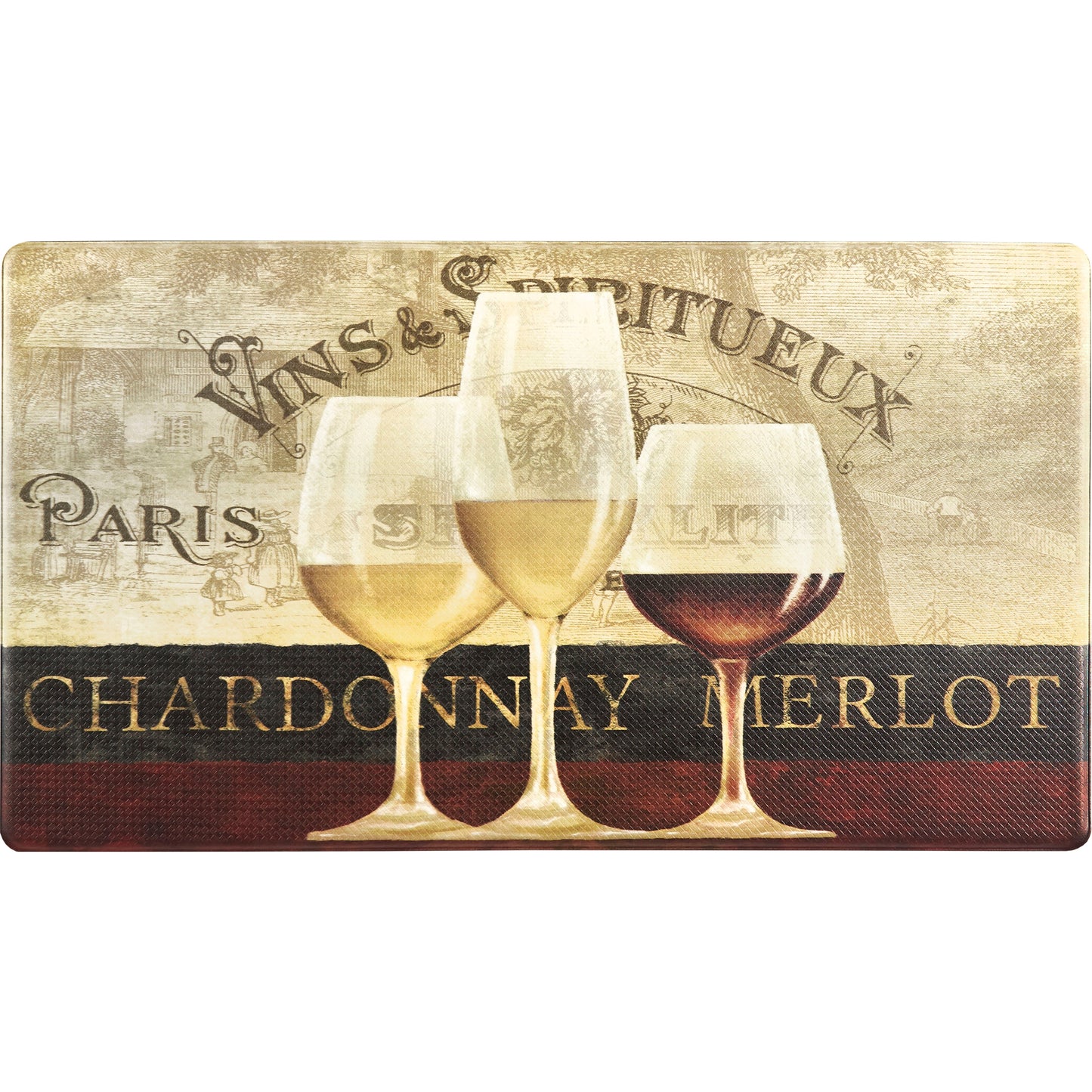 Oversized 20"x36" Feel at Ease Anti-Fatigue Kitchen Mat (Parisian Wine Window)