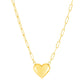 14k Yellow Gold Paperclip Chain Necklace with Puffed Heart