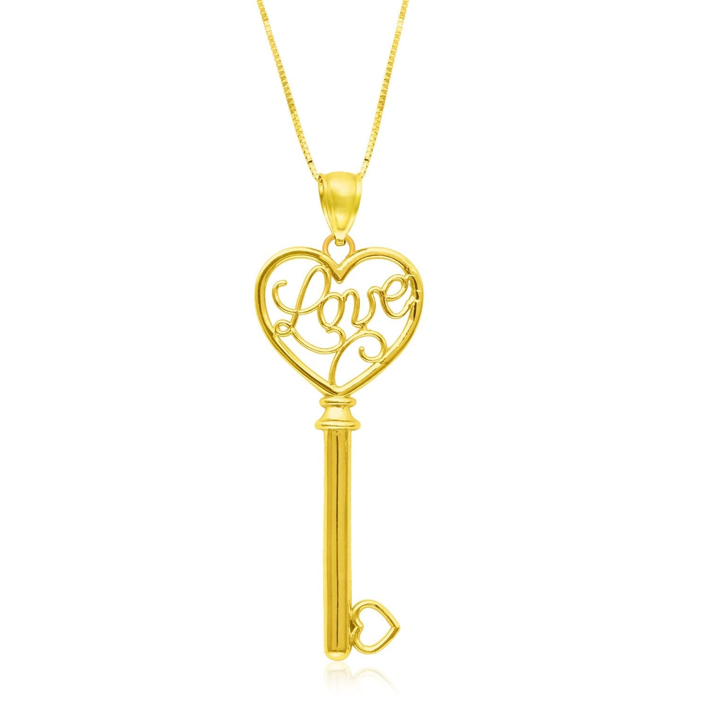 14k पीले सोने की कंकाल चाबी शैली का LOVE पेंडेंट