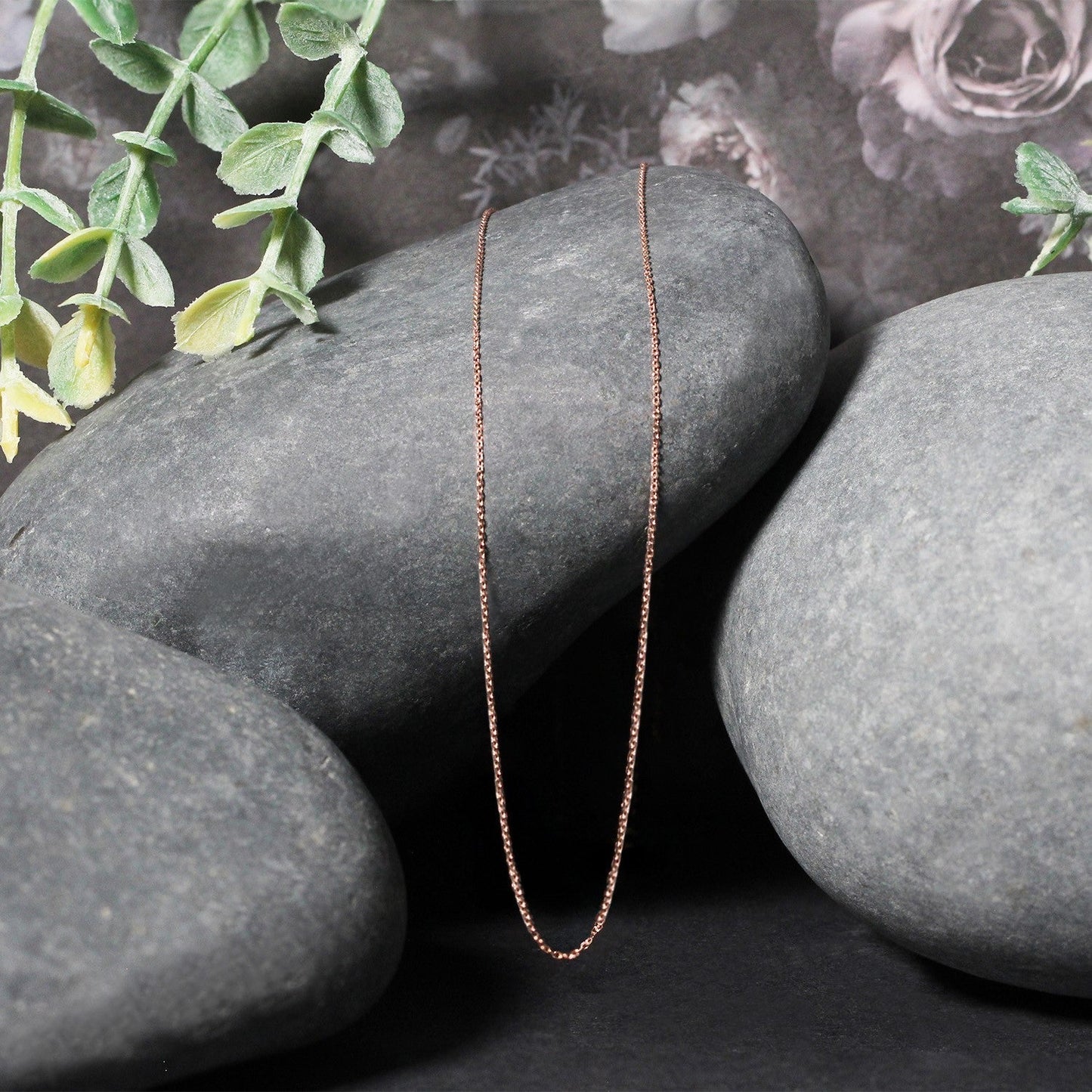 14k रोज़ गोल्ड डायमंड कट केबल लिंक चेन 0.7mm