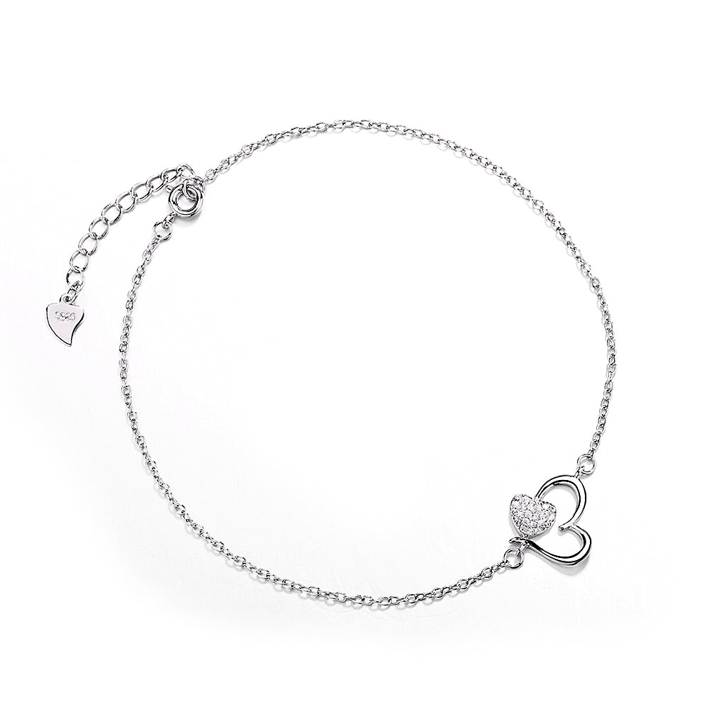14K Gold Heart Anklet with Crystals
