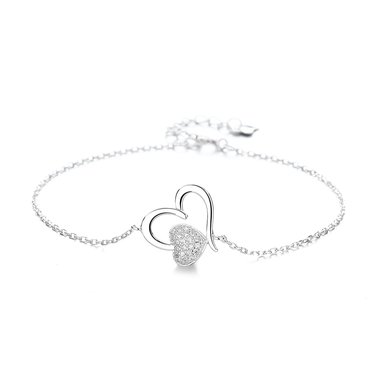 14K Gold Heart Anklet with Crystals