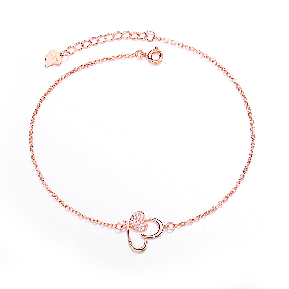 14K Gold Heart Anklet with Crystals