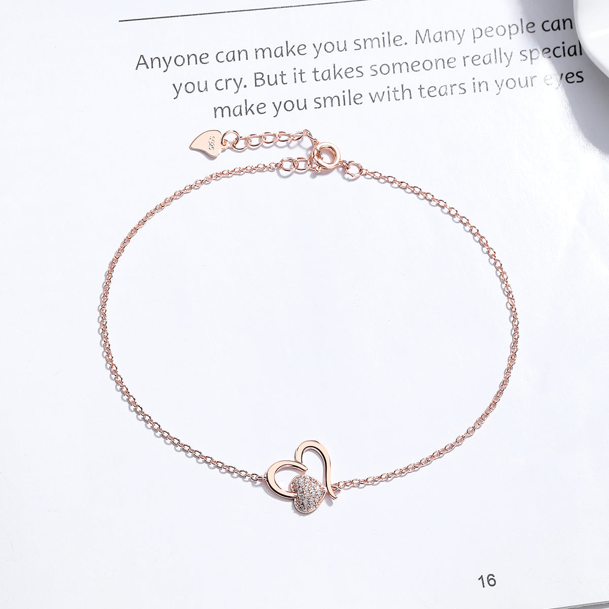 14K Gold Heart Anklet with Crystals