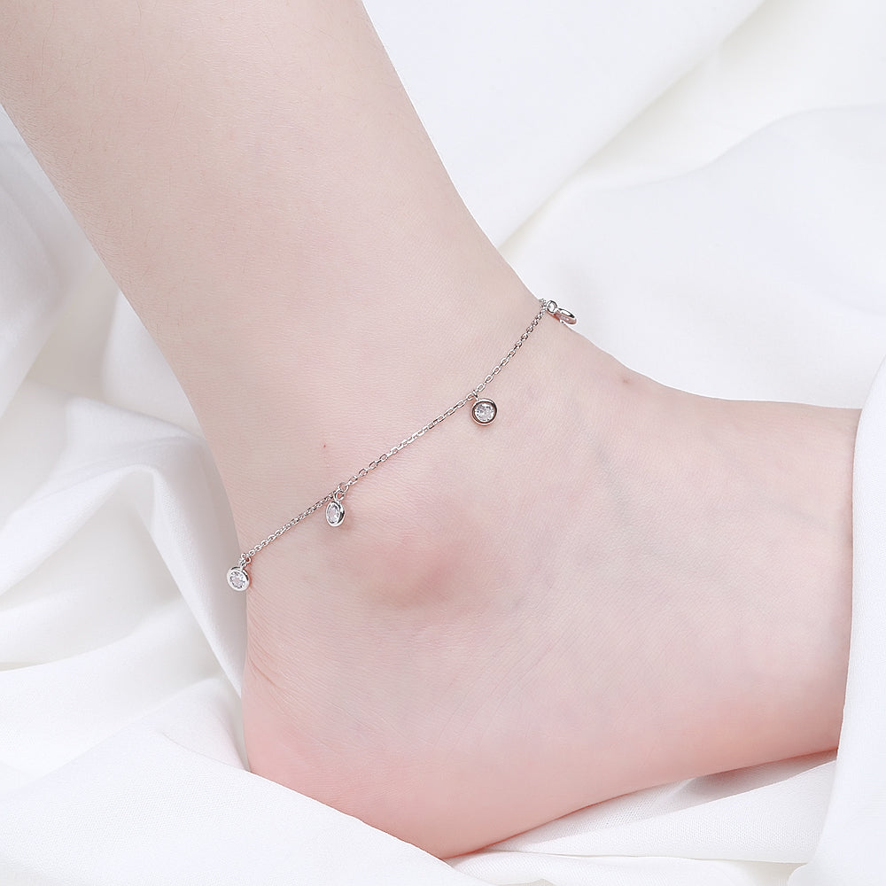 Sterling Silver Bezel Anklet with Crystals