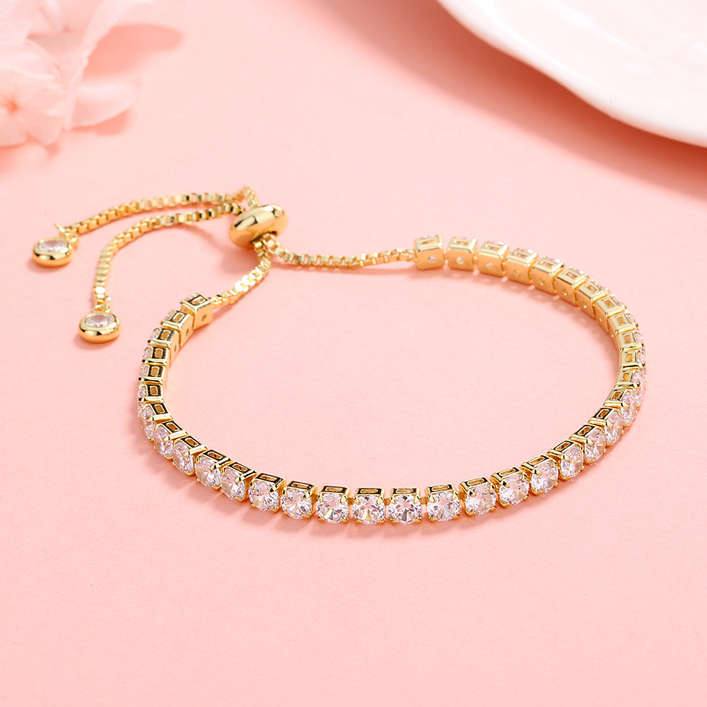 Amy and Annette 14K Gold Adjustable Tennis Bracelet with Simulated Diamonds