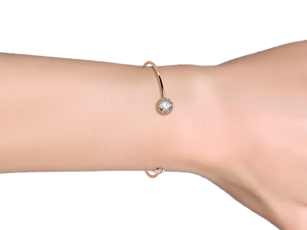 Simulated Diamond Crown Bangle Bracelet in 18K Rose Gold