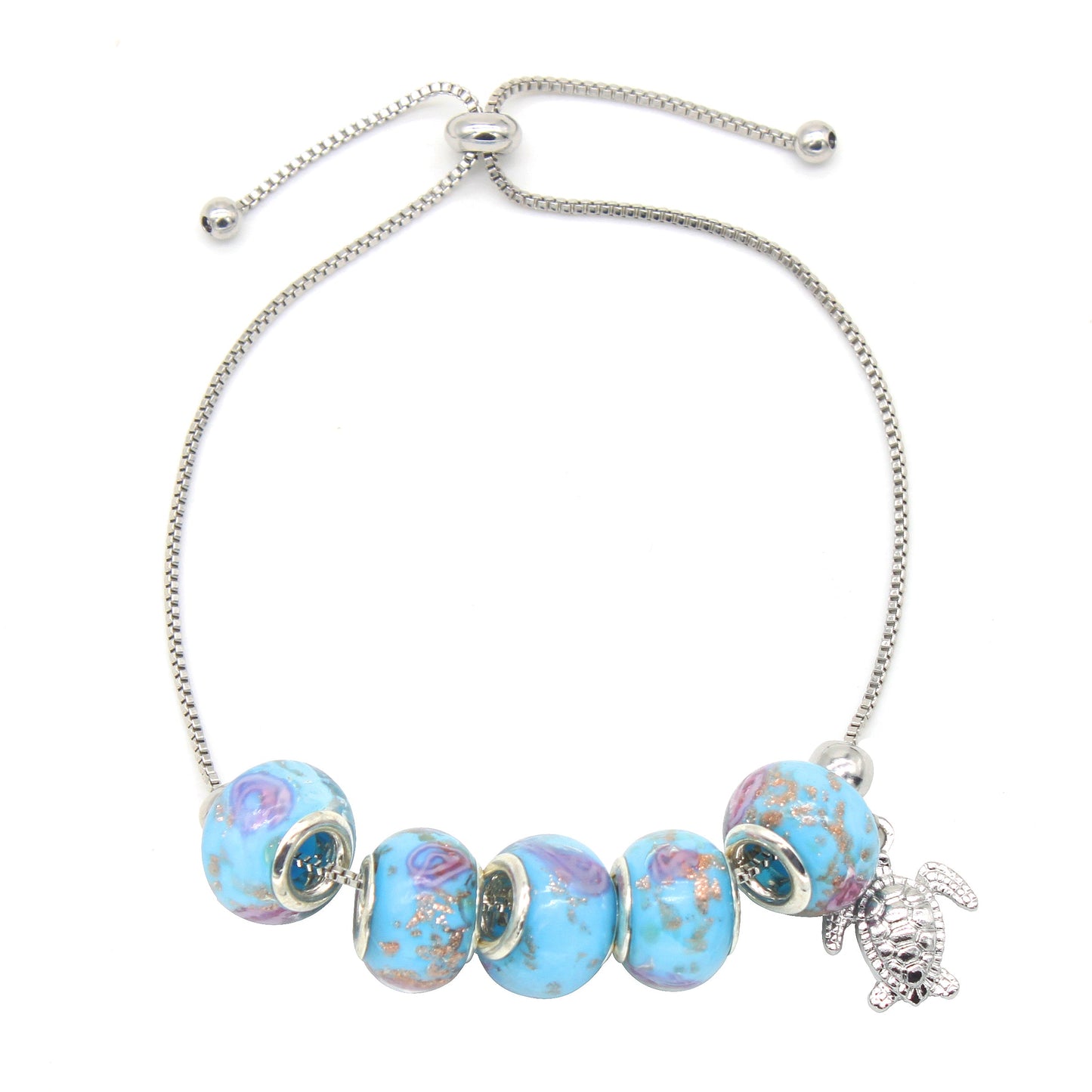 Murano Glass and Simulated Diamond Turtle Bracelet