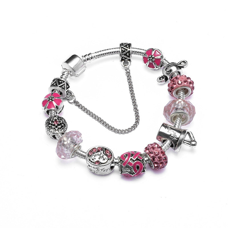 Pink Muranno Charm Bracelet With Simulated Diamonds