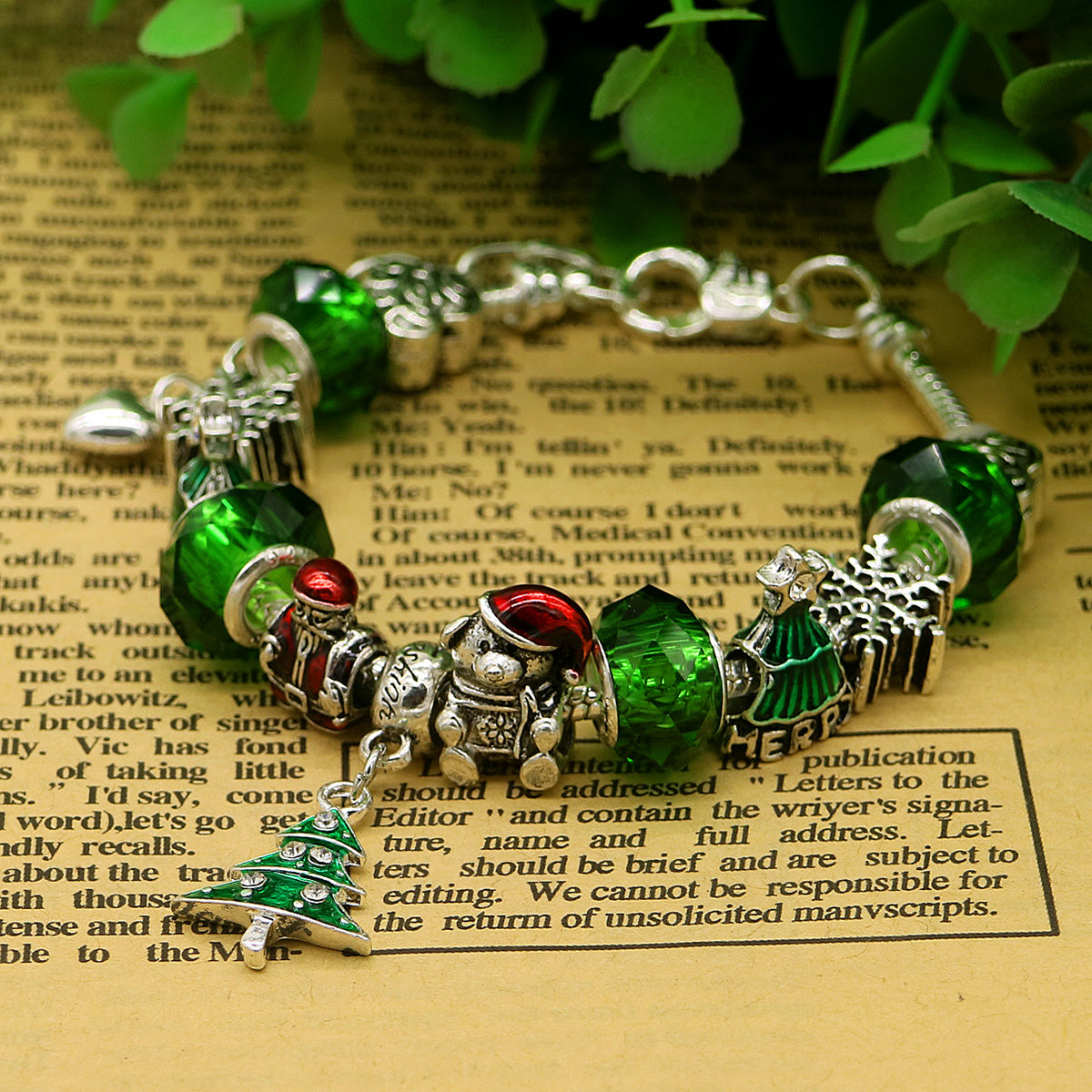 Murano and Simulated Diamond Christmas Bracelet