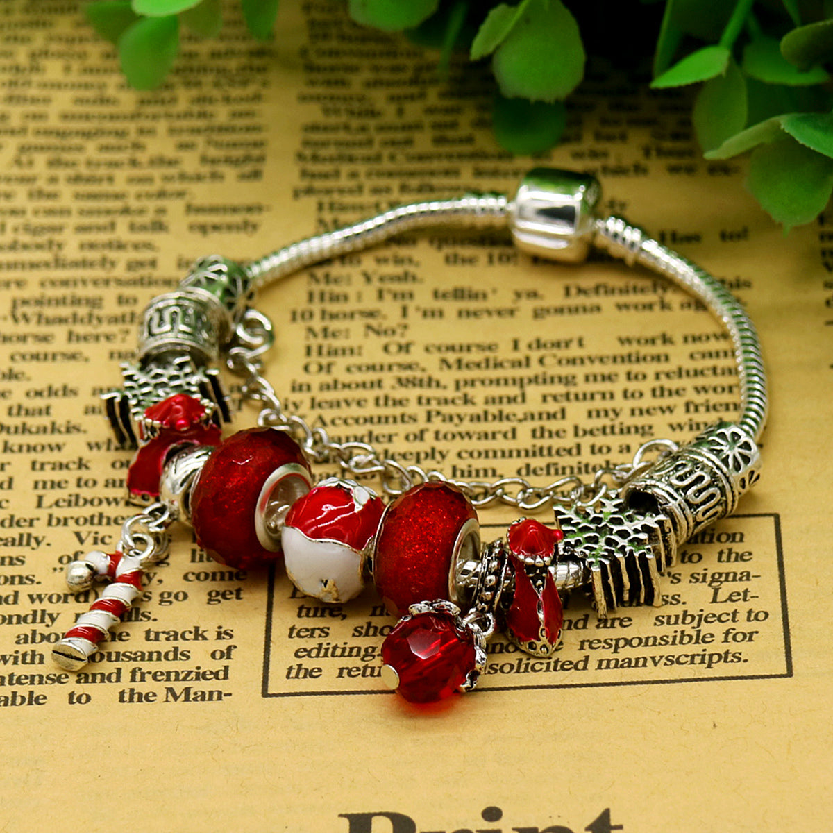 Murano and Simulated Diamond Christmas Bracelet