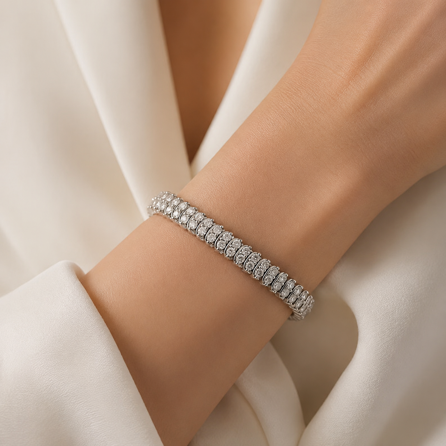 18K Gold Tennis Bracelet with Simulated Diamonds