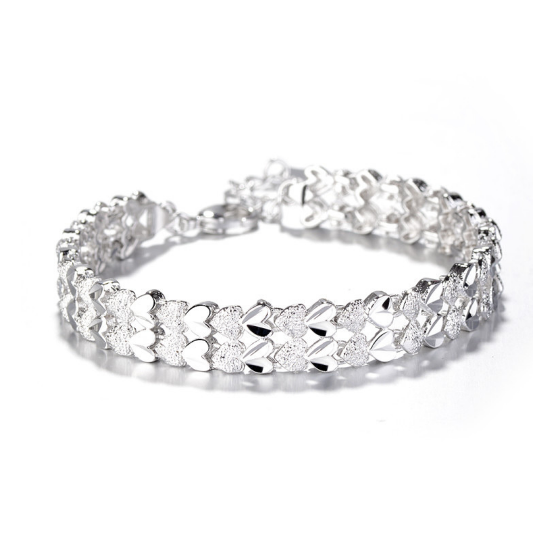 18K Gold Diamond Cut Two Row Heart Bracelet