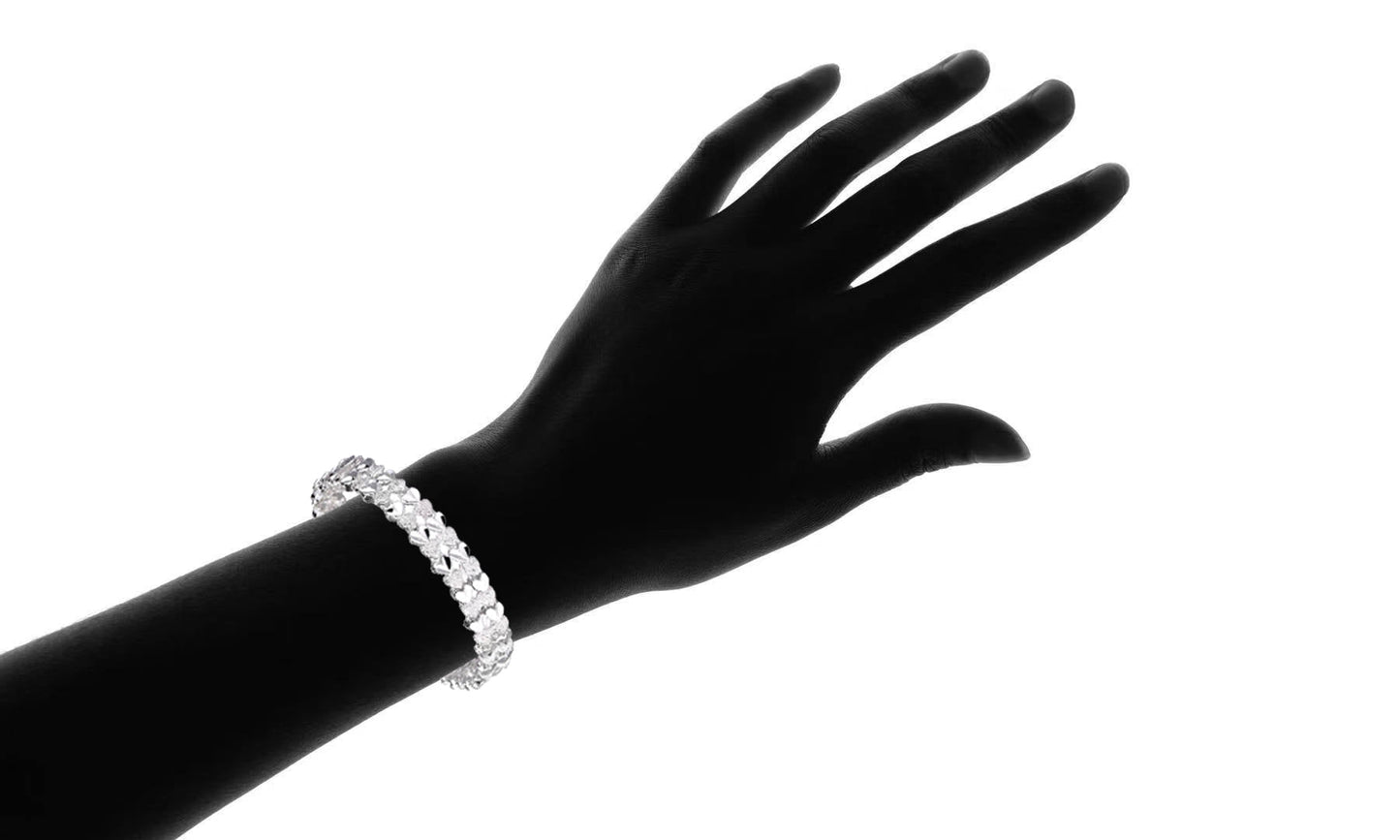 18K Gold Diamond Cut Two Row Heart Bracelet
