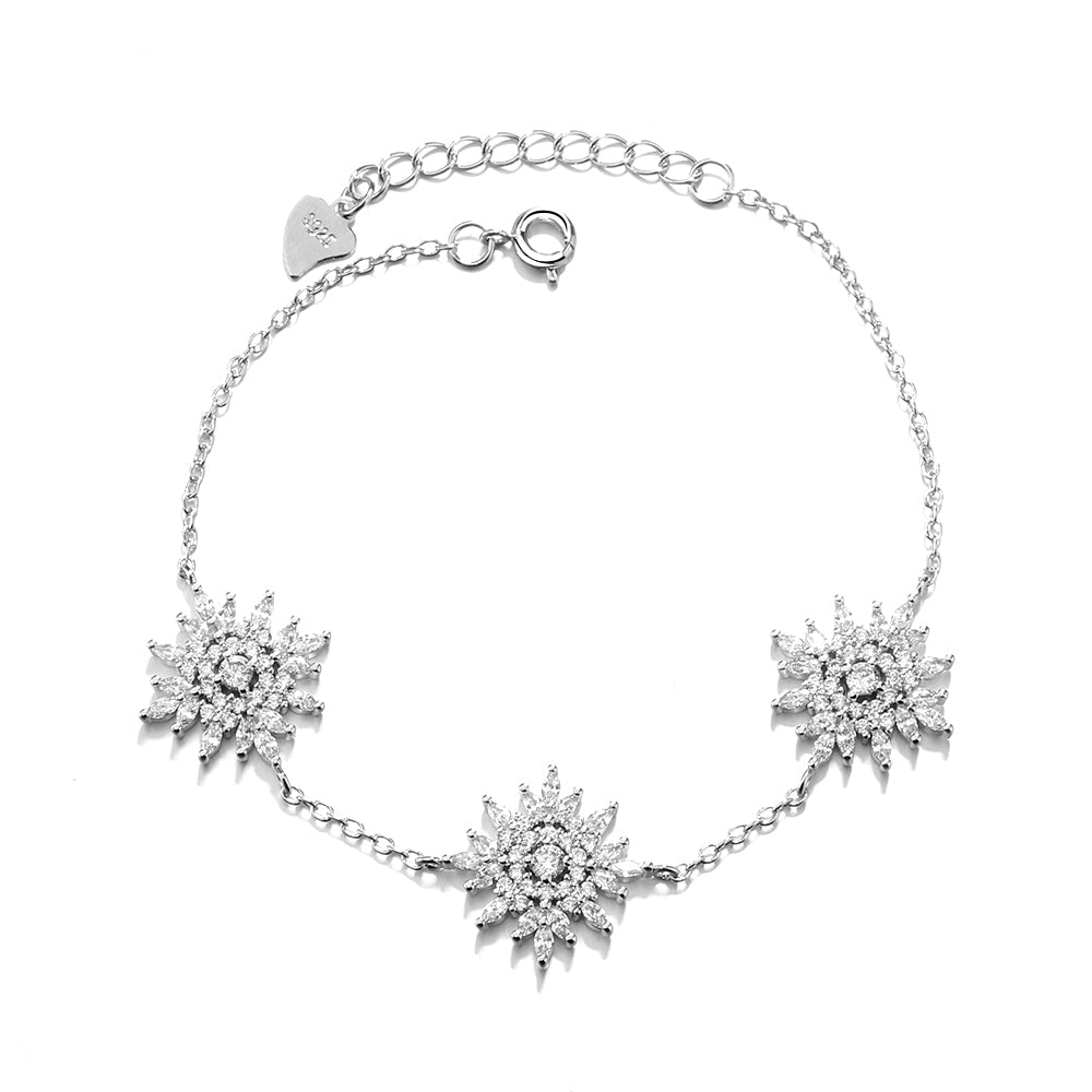 Sterling Silver Starburst Bracelet with Simulated Diamonds