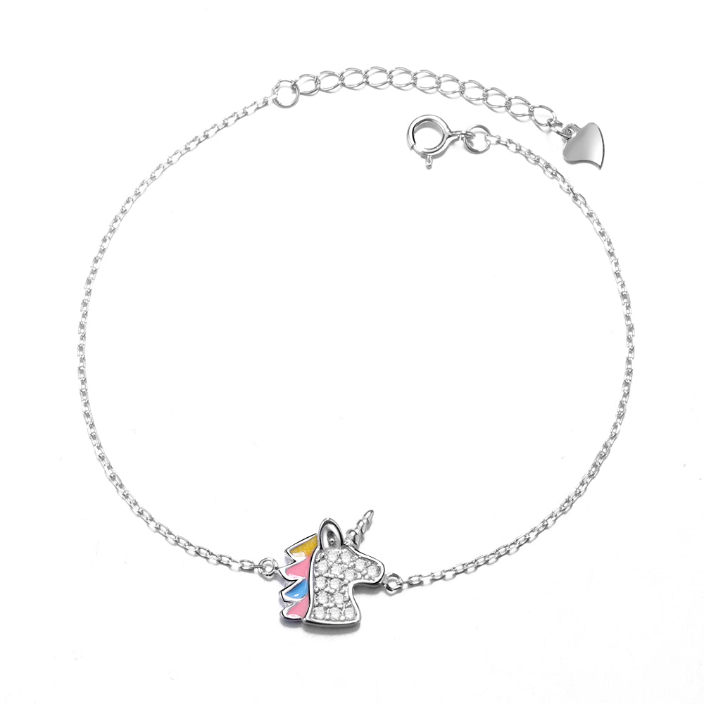 18K White Gold Unicorn Bracelet with crystals