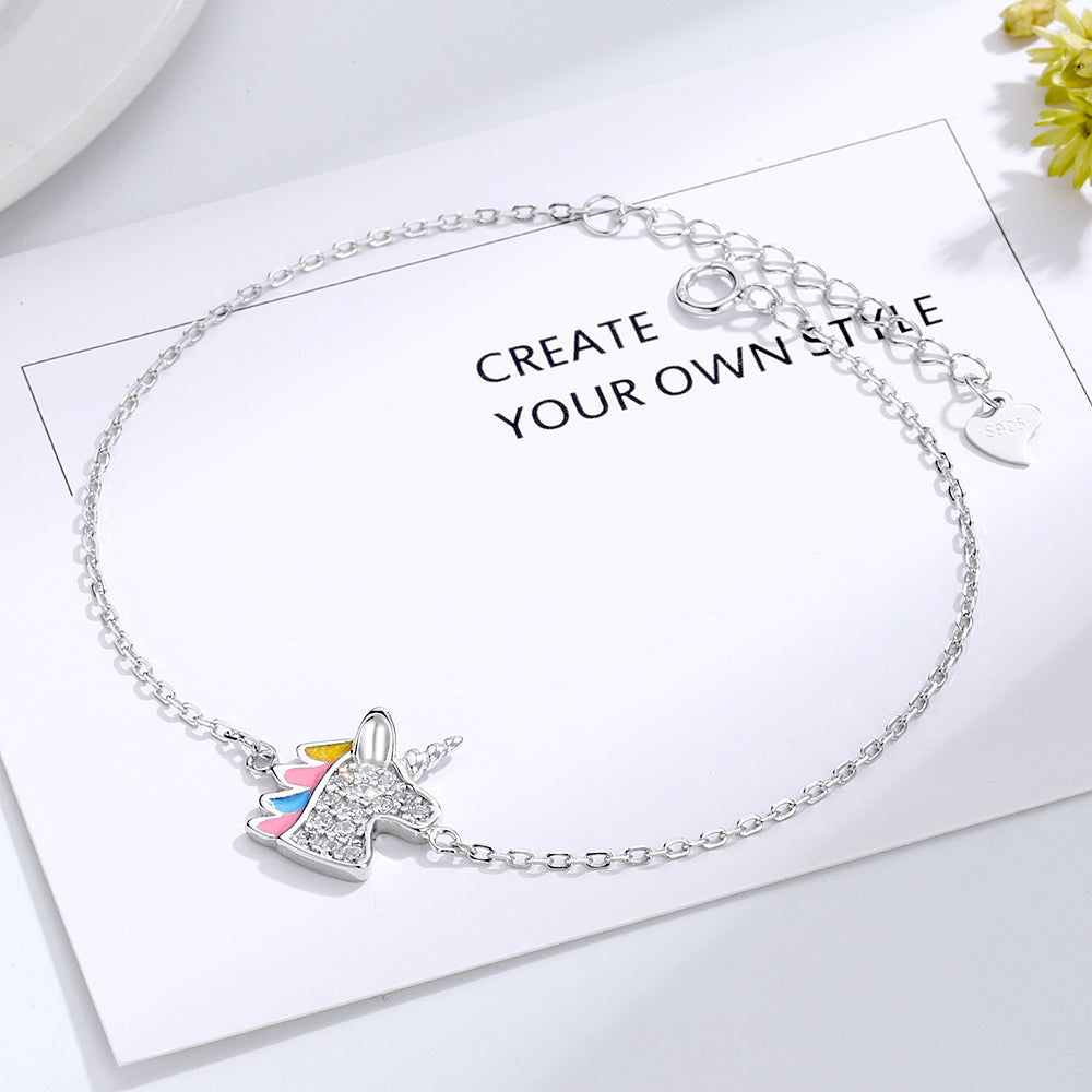 18K White Gold Unicorn Bracelet with crystals
