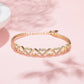 14K Gold Hearts Bangle Adjustable Bracelet with Simulated Diamonds