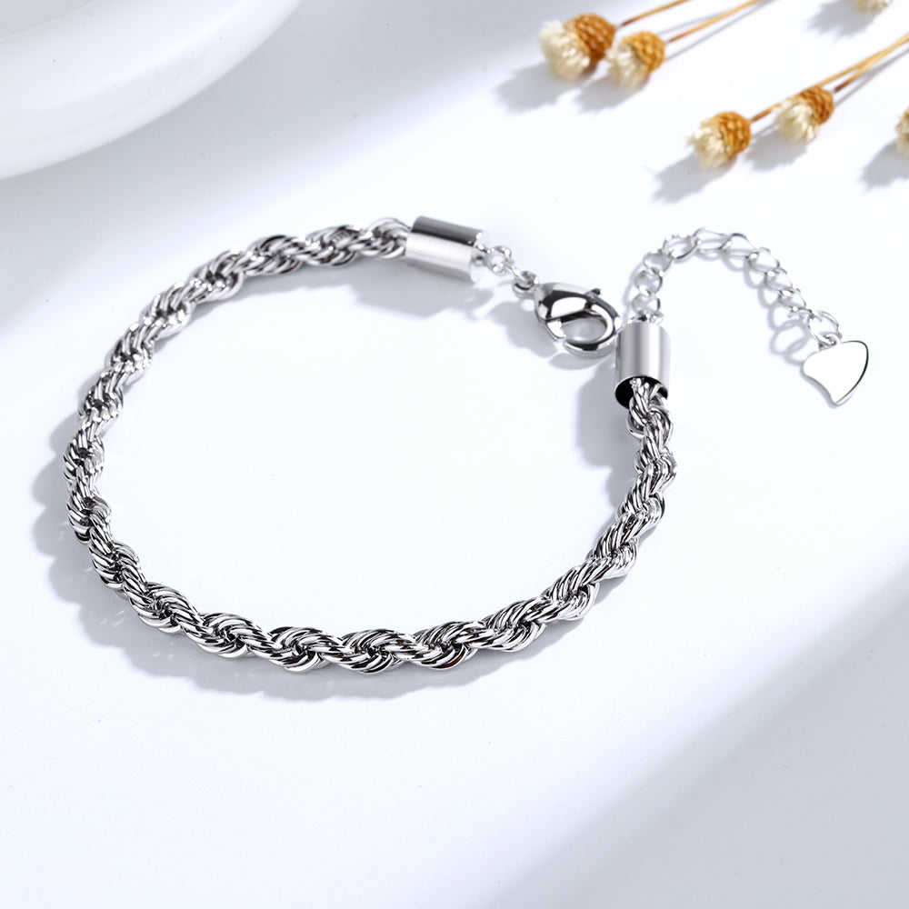 14K White Gold Plated Rope Chain Bracelet