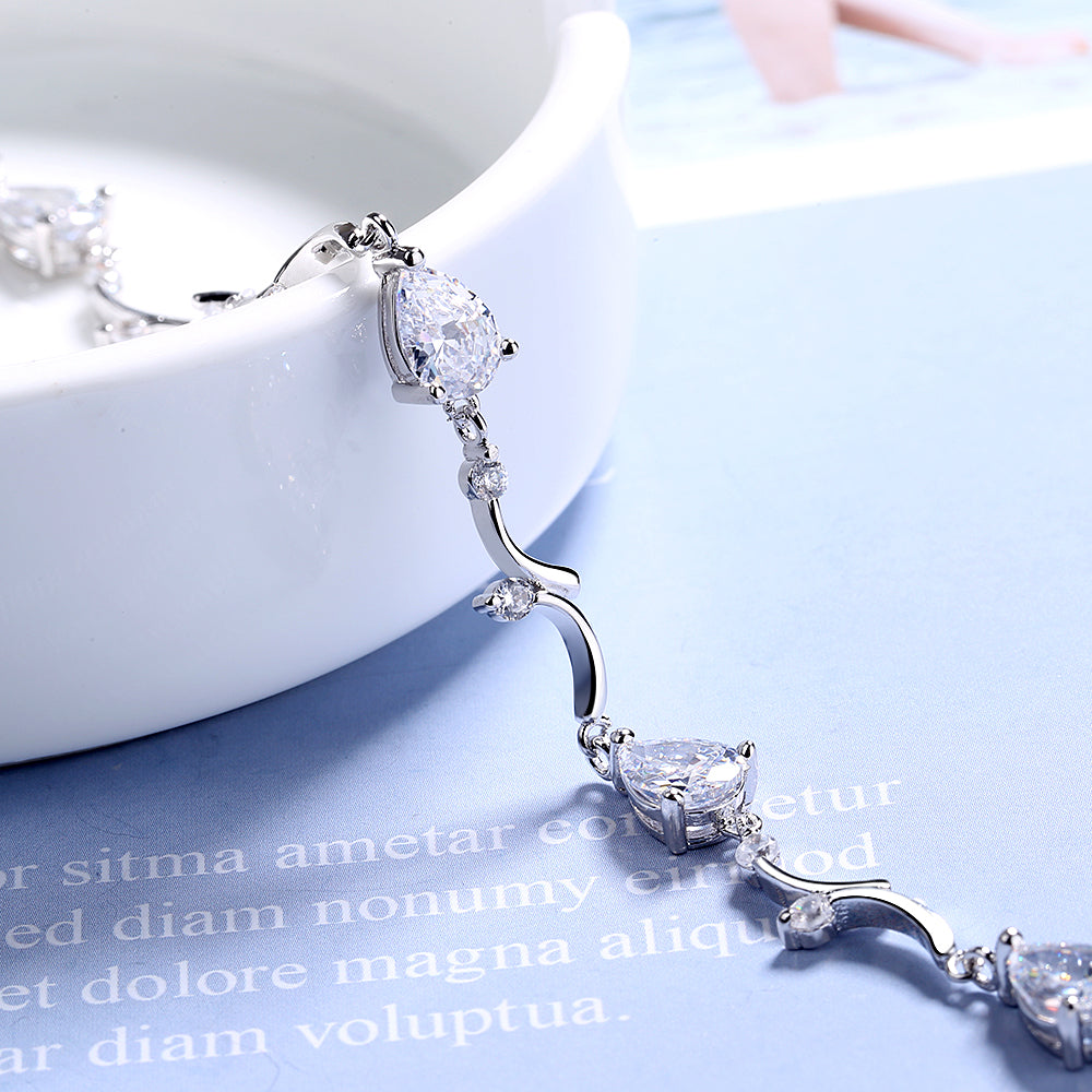 Simulated Diamond Tear Drop Adjustable Bracelet in Sterling Silver