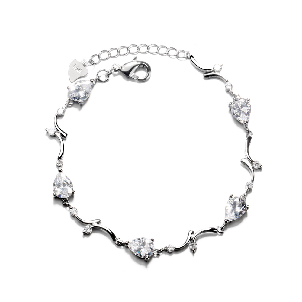 Simulated Diamond Tear Drop Adjustable Bracelet in Sterling Silver