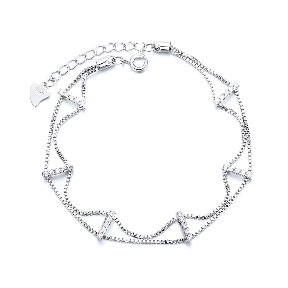 18K Gold Double Layer Bracelet with Crystals