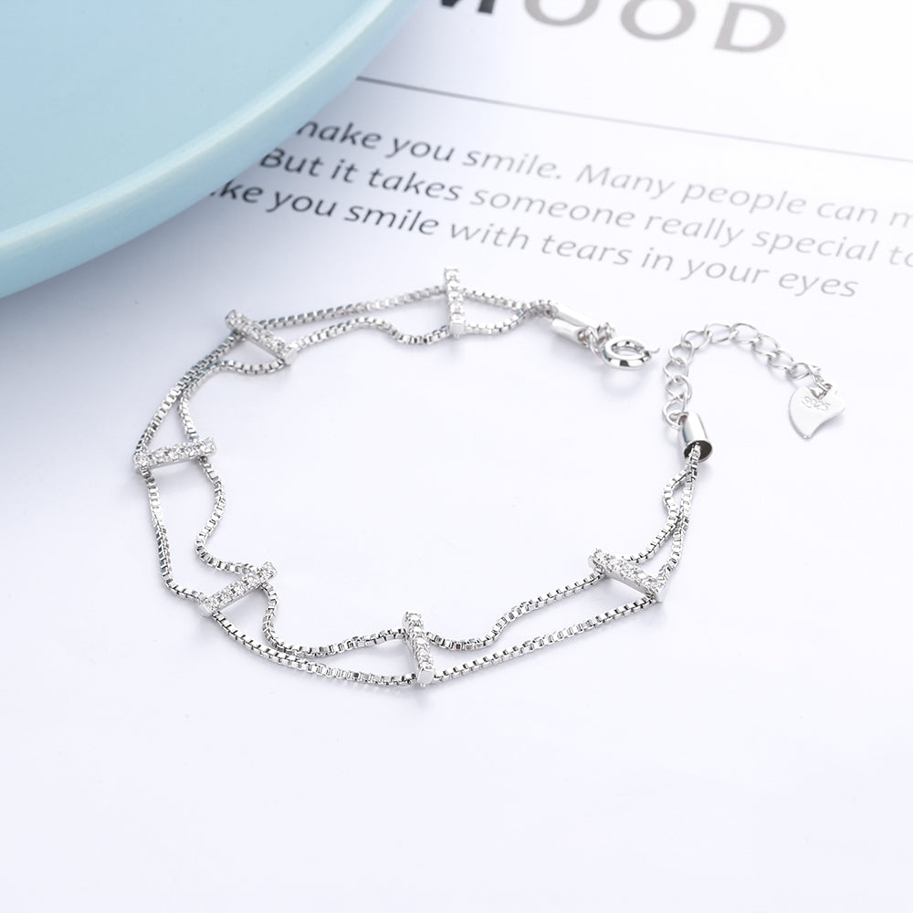 18K Gold Double Layer Bracelet with Crystals