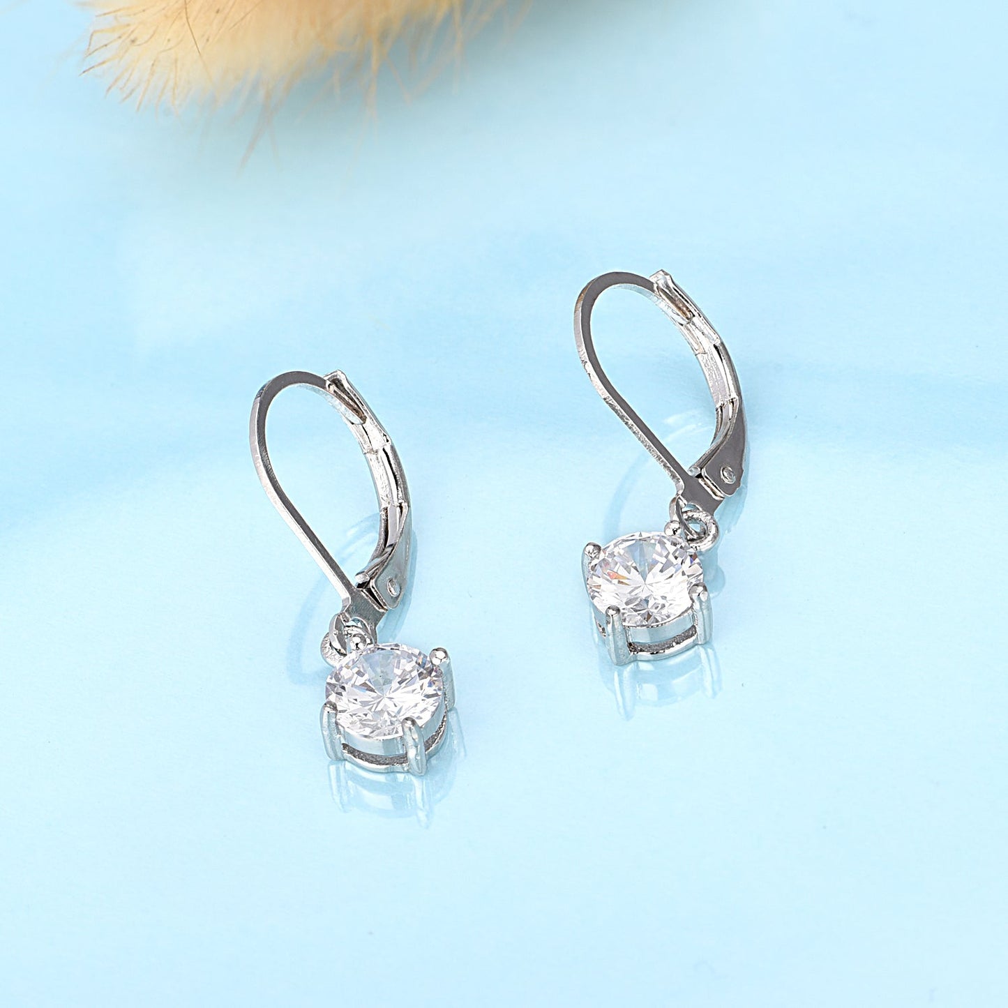 Amy and Annette 18K White Gold Leverback with Drop and Dangle Crystals