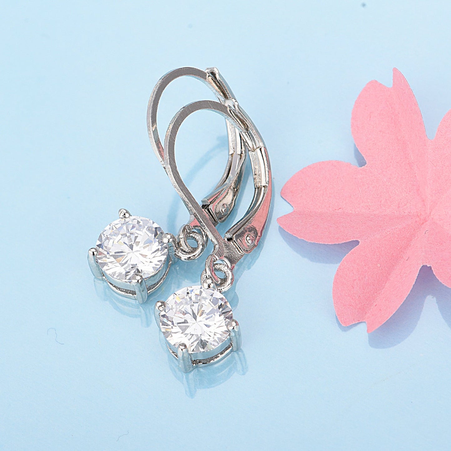 Amy and Annette 18K White Gold Leverback with Drop and Dangle Crystals
